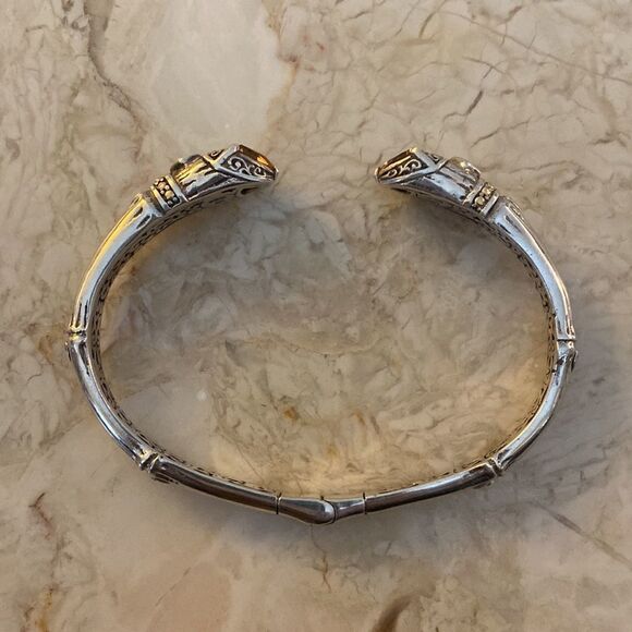 Vintage 18K & 925 Sterling Silver Citrine & Peridot Unisex Cuff Bracelet - Picture 6 of 11